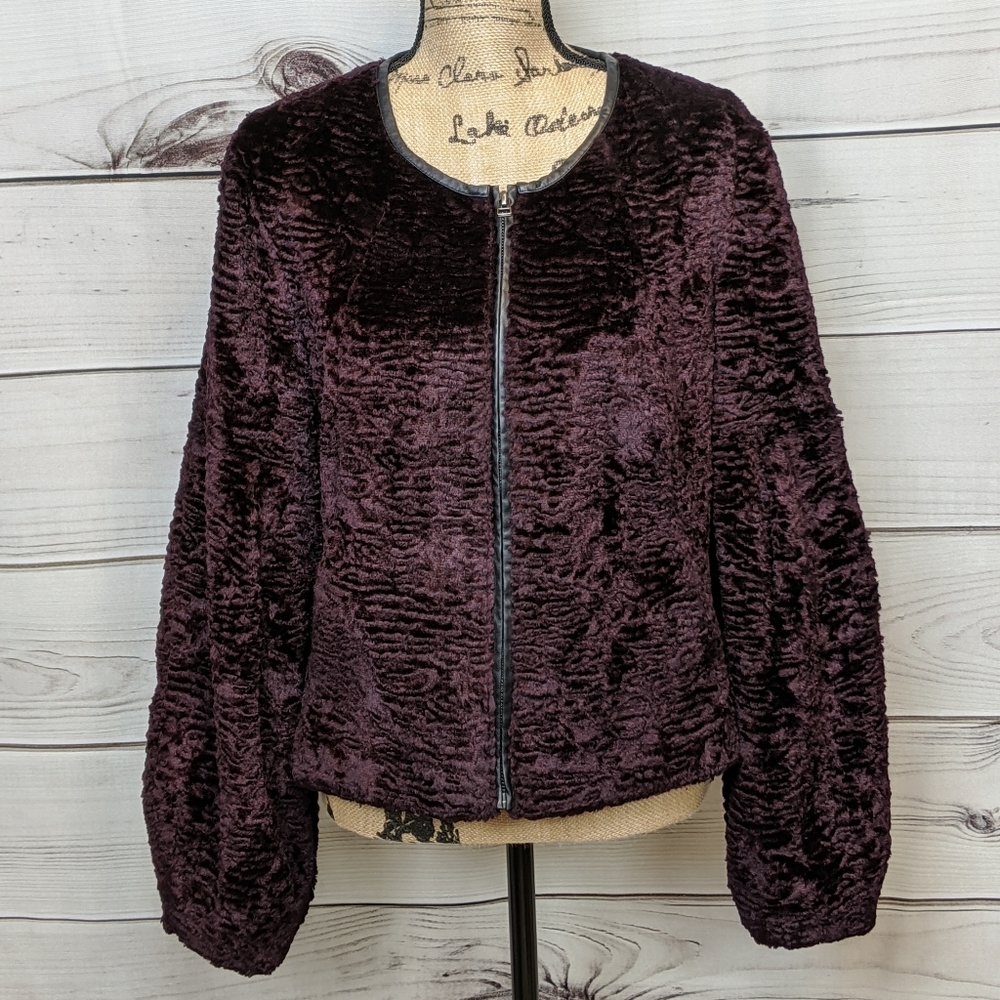 NORDSTROM TROUVE Faux Fur Leather Trim Jacket Sz L